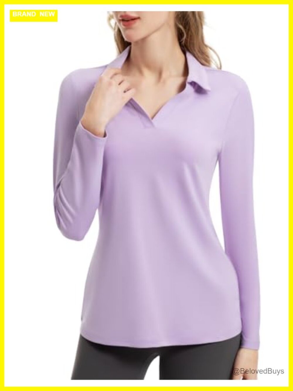 Long Sleeve V-Neck Polo Shirt Polyester Spandex Golf Tennis